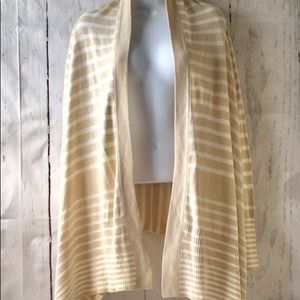 Katie Todd Tan & White Striped Open Cardigan Sweater Duster Soft